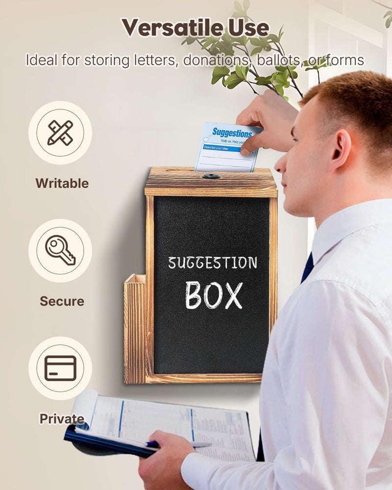 Uniclife Wood Suggestion Box, Wooden Donation Boxes for Fundraising, Prayer Boxes with Chalkboard and 50 Suggestion Cards, Ballot Boxes Tip Drop Box for Wedding Church & Classroom - Image 3
